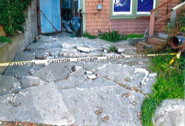 Before: View of broken up driveway and side yard gate.